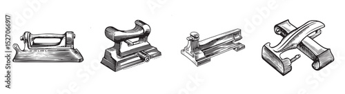 Vintage Woodworking Tools Design Illustrations in Black and White, logo design, engraving design, vector illustration