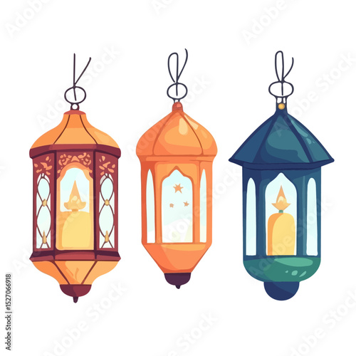 2D flat vector illustration of Magic Lanterns, isolated on a white background.