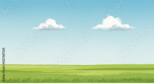 Cartoon landscape background with green field and blue sky vector illustration design element image