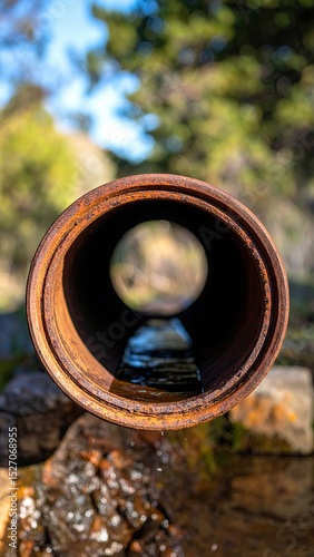 Rusty Artesian Well Pipe Reveals Water Flow Surrounded by Natural Landscape and Clay Deposits