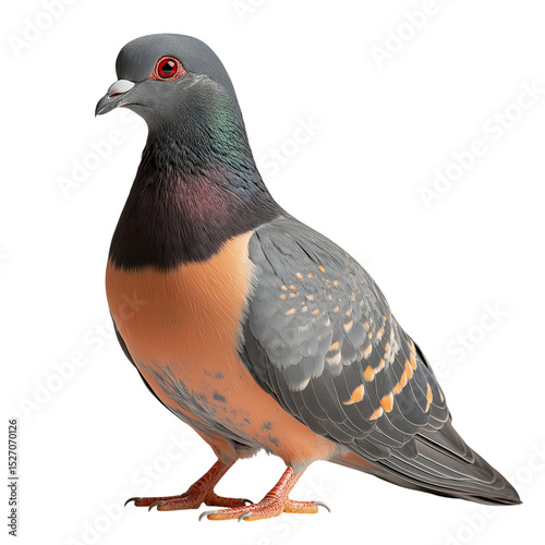 Side view of a passenger pigeon with detailed feathers and natural coloring, isolated on a white solid background, realistic bird photography perfect for wildlife, education, and historical references photo
