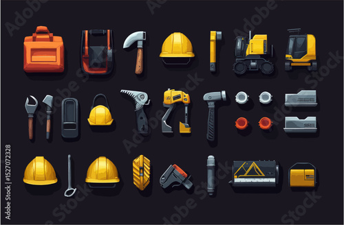 Construction Icons Bundle – Tools, Workers, Equipment & Safety Symbols