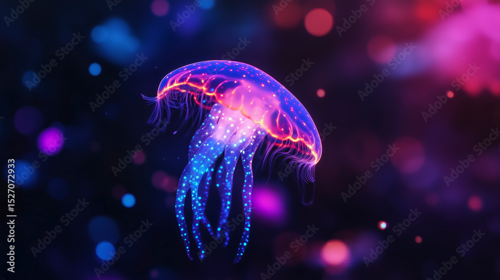 Obraz premium Glowing Jellyfish Against Dark Background