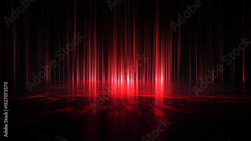 This abstract image features a red room illuminated with dramatic light