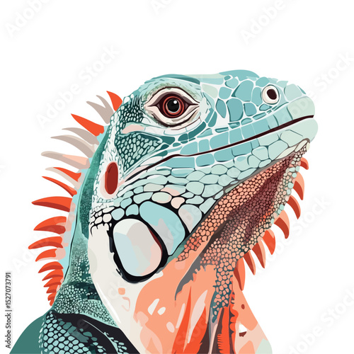 Iguana Close Up 2D flat vector illustration, isolated on a white background.