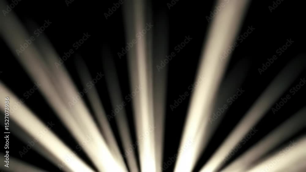 Bright light rays emitting from bottom on black background. Abstract optical flare effect and shining beam projection for overlaying footage.