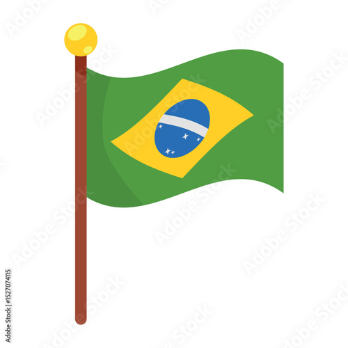 Flat Vector Illustration of the Brazilian Flag on a Pole
