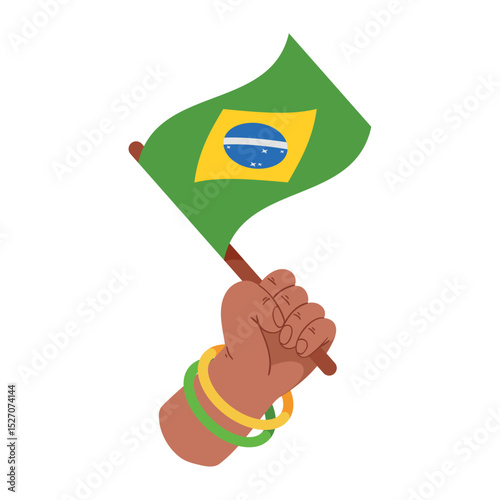 Vector Illustration of a Hand Holding a Brazilian Flag