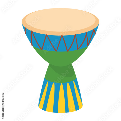 Colorful Djembe Drum Vector Illustration – Traditional Hand Percussion Instrument with Decorative Patterns