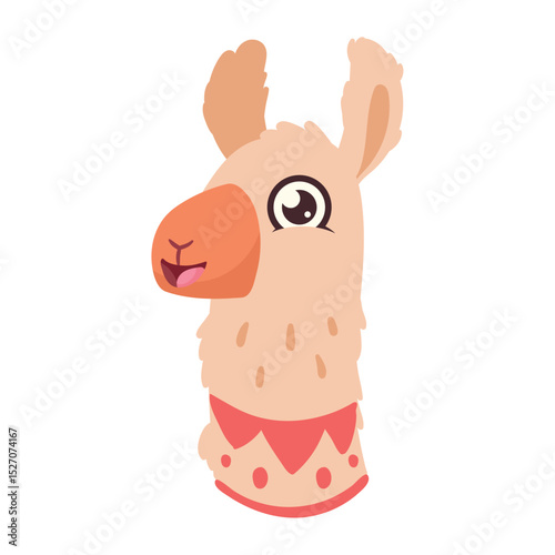 Adorable Cartoon Llama Head with Happy Expression – Cute Animal Vector Illustration for Kids and Fun Projects