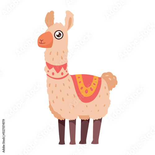 Cute Cartoon Llama Vector Illustration with Colorful Blanket – South American Animal Art