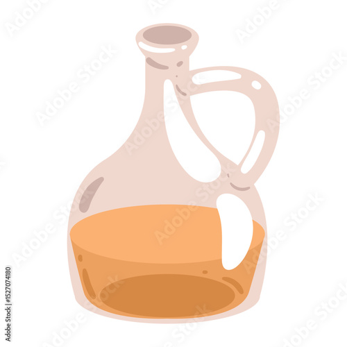 Vintage Style Glass Oil Bottle Vector Illustration with Handle and Amber Liquid for Kitchen and Culinary Designs