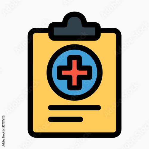 Medical clipboard icon with cross symbol in flat design  