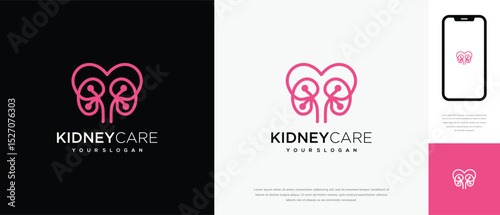 Kidney love logo design. Kidney internal organ logo design vector icon