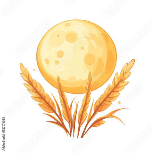 Harvest Moon Glowing Bright 2D flat vector illustration, isolated on a white background.