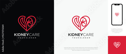 Kidney love logo design. Kidney internal organ logo design vector icon