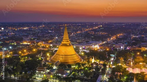 Panoramic View of Shwedagon Pagoda at Sunset, Yangon Cityscape