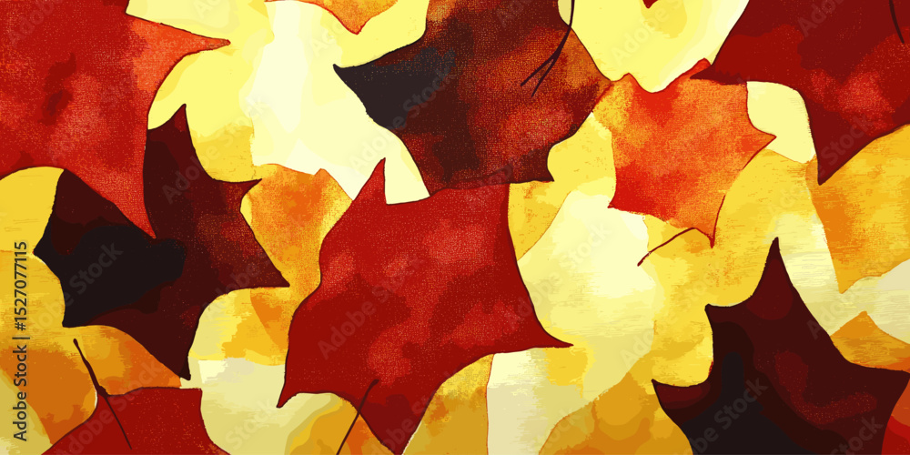 Colorful autumn leaves in abstract watercolor style on white background  