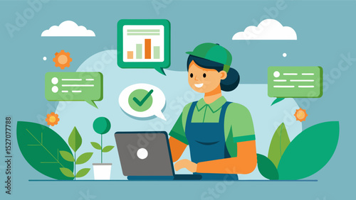 A virtual assistant helps farmers make expert decisions on the best fertilization practices for each crop taking factors like soil acidity and nutrient deficiencies into. Vector illustration