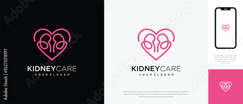 Kidney love logo design. Kidney internal organ logo design vector icon