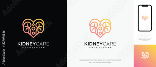 Kidney love logo design. Kidney internal organ logo design vector icon