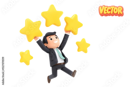 Vector realistic isolated businessman with five stars on white background. Concept of five stars rating.