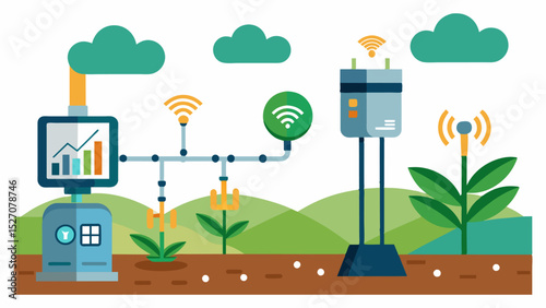 An AIpowered soil analysis system uses sensors and machine learning to determine the nutrient levels and composition of soil providing farmers with personalized fertilization. Vector illustration
