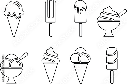 Set of ice cream black silhouette icons stock illustration set of Hard Scoop Ice Cream Cones & Cups Clipart. set of Ice Cream with Flavours in Cones & Cups Clipart Eps 10