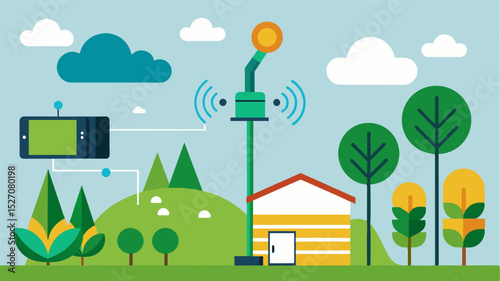 A weather station with IoT capabilities provides accurate weather data to help farmers plan for potential risks to their crops.. Vector illustration