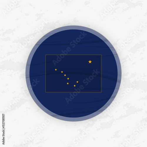 Alaskan Flag in a Circular Emblem Design, Abstract Round Sticker Illustration.