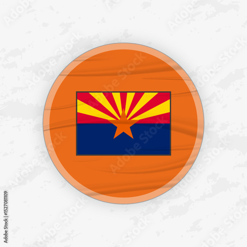Arizonan Flag in a Circular Emblem Design, Abstract Round Sticker Illustration.