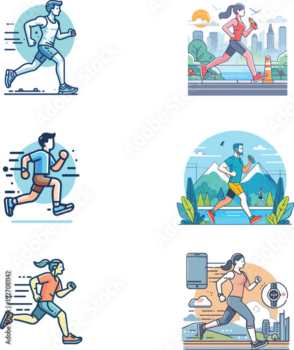 various flat design jogging running