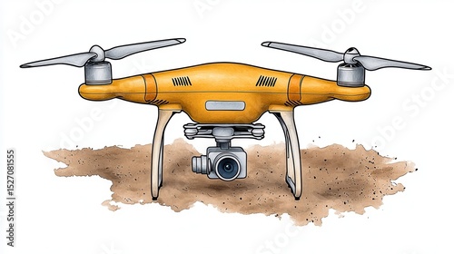 Orange Drone on Sandy Ground Digital Illustration of Aerial Photography Equipment photo
