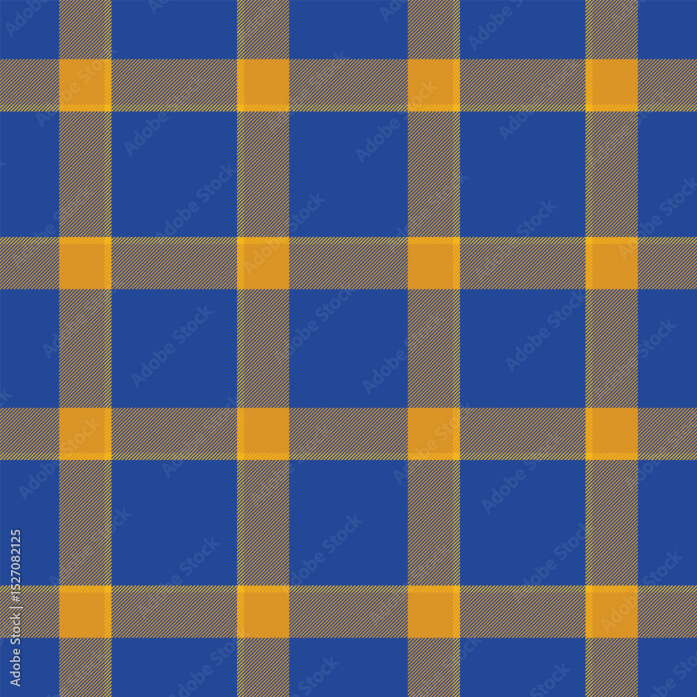 Fototapeta premium Classic plaid pattern in bold blue and gold hues. A versatile seamless texture, ideal for backgrounds, textiles, and design projects needing a traditional touch.