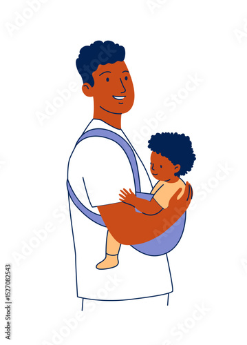 Father Holding Baby in Sling Babywearing Illustration in Flat Style