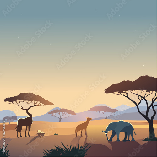 Solar Eclipse in the Savanna – Animals paused, crescent shadows, surreal lighting.
