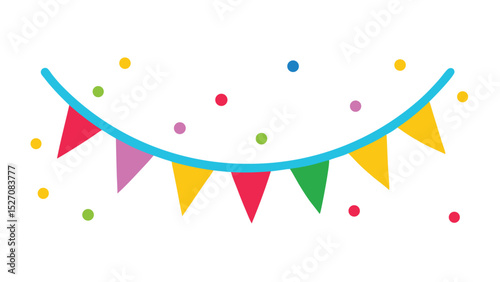 Colorful festive bunting and confetti on a transparent background for celebrations