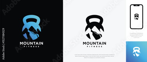 fitness mountain logo design . fitness gym logo icon with nature mountain . logo symbol for fitness