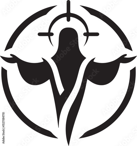 sketch vector illustration silhouette design icon logo symbol classic vintage savior floating down to earth to guide humanity
