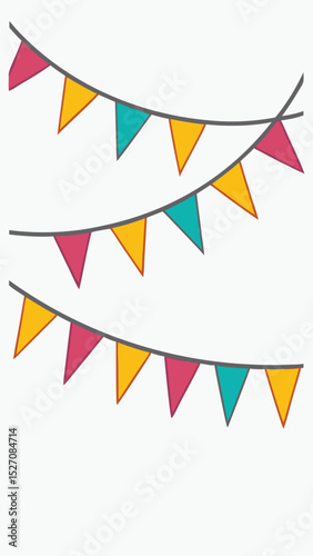 Colorful triangle bunting flags on strings vector illustration party decoration