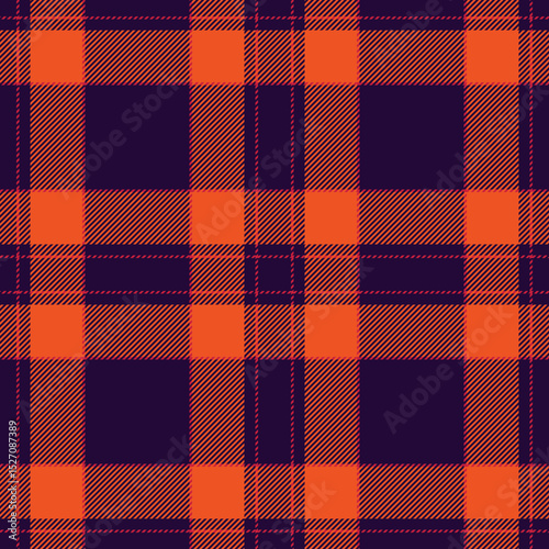 Wallpaper Mural Vibrant orange and deep purple plaid pattern.  Perfect for fall designs, Halloween projects, or textile prints. This bold, seamless texture offers a rustic yet modern aesthetic. Torontodigital.ca