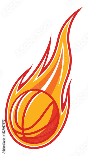 Fiery basketball emblem with flame illustration for sports team or design projects