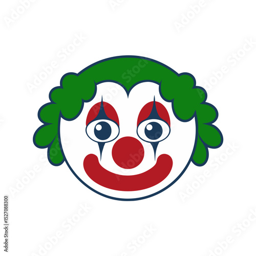 Classic clown face with colorful makeup and green wig design  