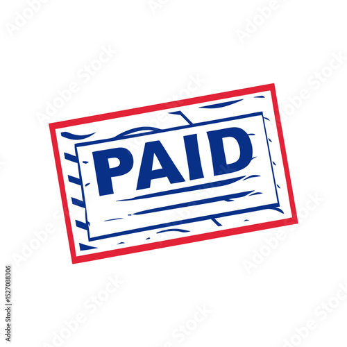 Paid stamp graphic design in blue and red colors  