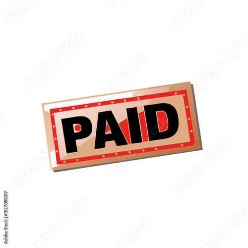 Paid stamp graphic design in bold letters on a light background  