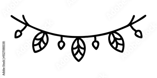 Decorative garland made of leaves in simple line art style  
