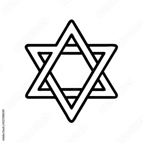 Star of David symbol in minimalistic black line art style  