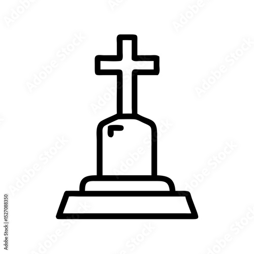 Simple outline of a gravestone with cross on a pedestal  