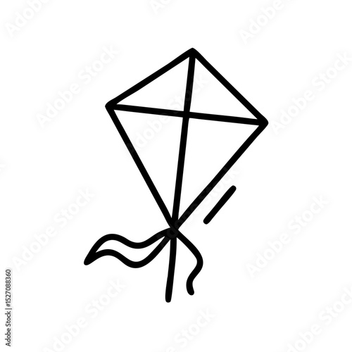 Simple black kite illustration with ribbon detail  