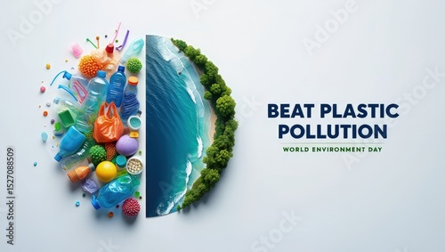#BeatPlasticPollution, World Environment day concept 2025 3d tree background.